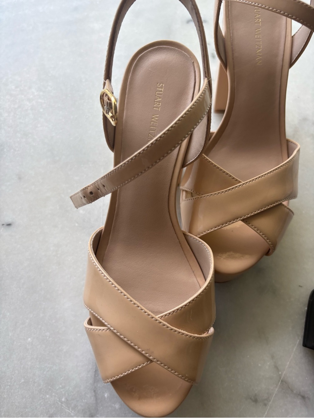 Stuart Weitzman Nude Leather Slingback Sandals